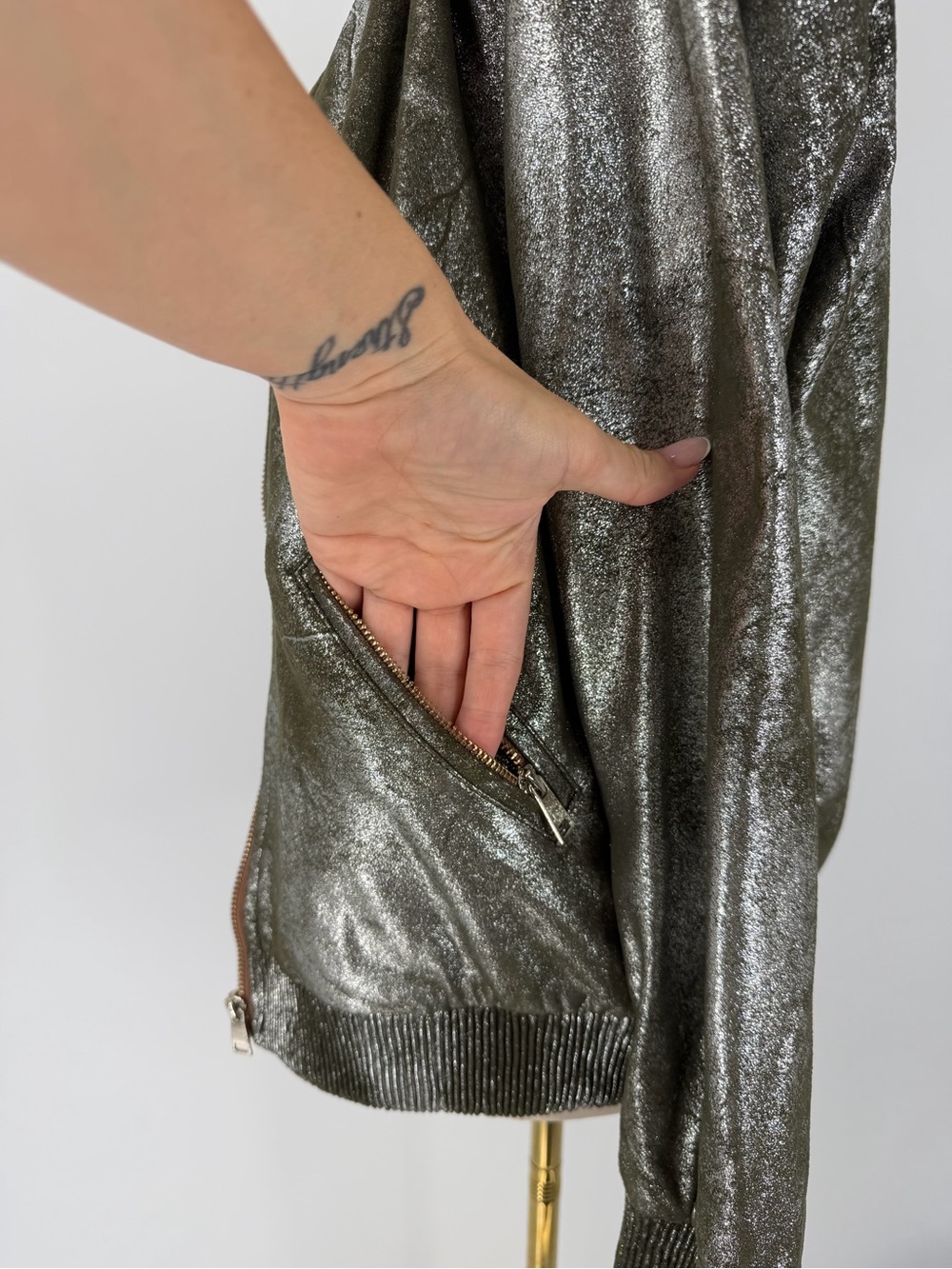 Zara, Olive/Metallic Bomber Jacket, Size XS - Picture 10 of 15